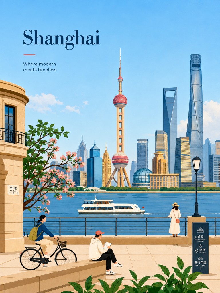 Shanghai Bund travel poster generated with GPT Image 2.5